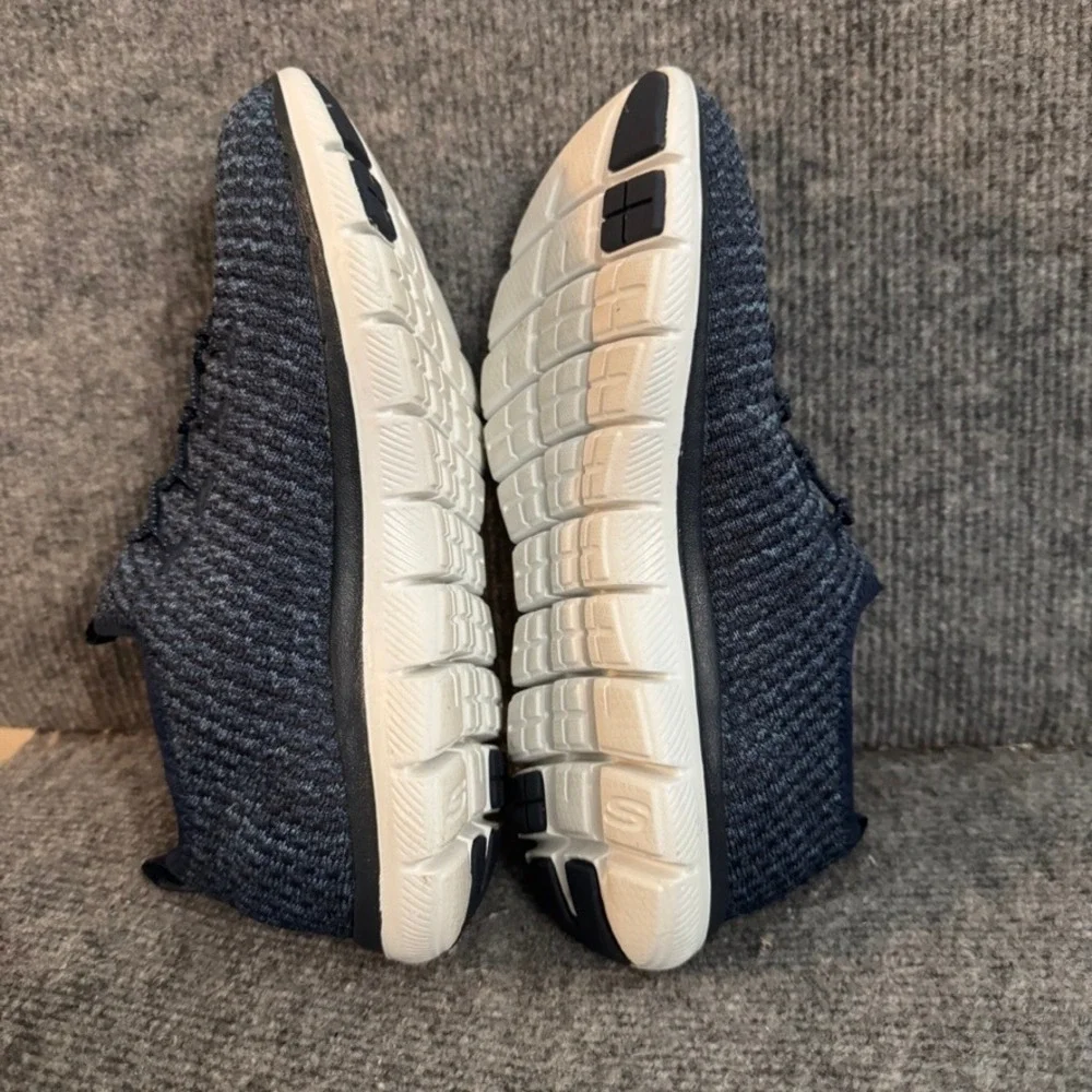 Skechers Dual-Lite Navy Blue Knit Memory Foam Slip On Sneakers Mens 12765